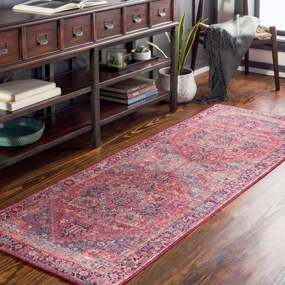 Looneind Traditional Dark Red Hand-knotted Synthetic Runner Rug