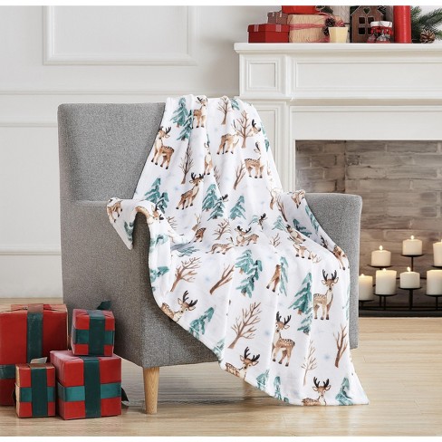 Kate Aurora Christmas Winter Wonderland Baby Reindeers & Evergreens Accent Throw  Blanket - 50 In. W X 60 In. L : Target