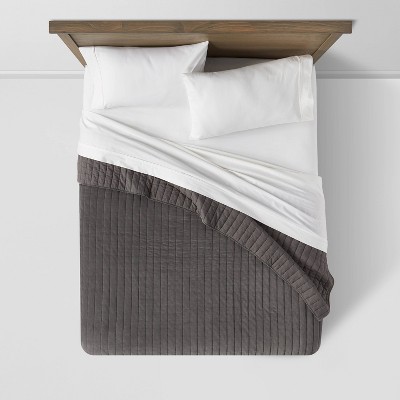 King Charcoal Cotton Velvet Channel Stitch Quilt