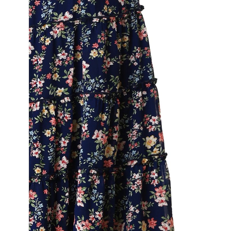 Allegra K Women's Floral Elastic Waist Tiered Ruffle Boho Midi Skirts, 6 of 8