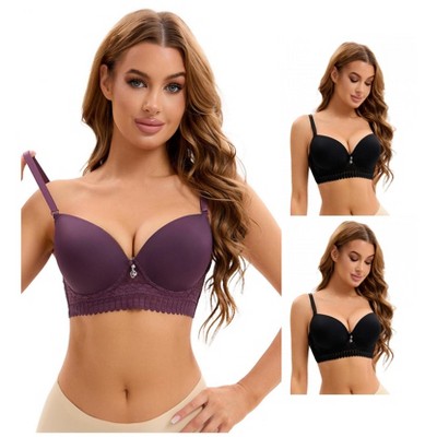 INSPIRE CHIC 3 Pcs Women's Lace Trim Underwire Adjustable Straps Plus Cup Size Push Up Bras