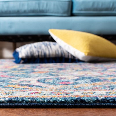 Navy and Fuchsia High Pile Synthetic Rectangular Rug, 4' x 6'