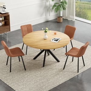 PexFix 47" Round Dining Table Mid Century Modern Coffee Table for 4-6 Person Farmhouse Table for Kitchen Dining Room Nature - 1 of 4