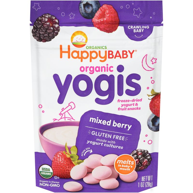 HappyBaby Organic Yogis Mixed Berry Yogurt &#38; Fruit Baby Snacks - 1oz, 1 of 5