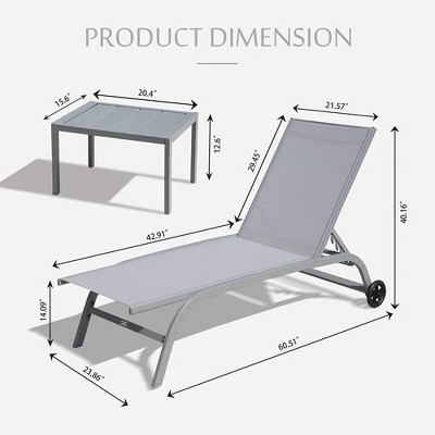 NicBex Set of 3 Outdoor Patio Chaise Lounge Chair for Outside with Wheels, Outdoor Lounge Chairs with 5 Adjustable Position for Patio, Beach, Gray