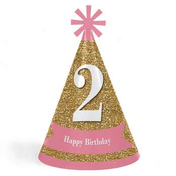 Big Dot of Happiness 2nd Birthday Girl - Two Much Fun - Cone Happy Second Birthday Party Hats for Kids and Adults - Set of 8 (Standard Size)