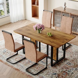 NicBex Dining Table Set for 4 Kitchen Table Wood-Textured MDF Dining Table Set with 4 Brown Suede Chairs for Dining Room - 1 of 4