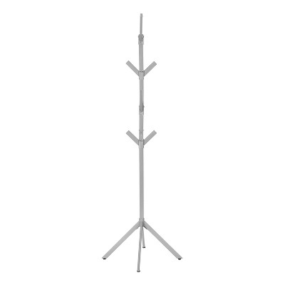 Silver Metal 70" Contemporary Coat Rack with 8 Hooks