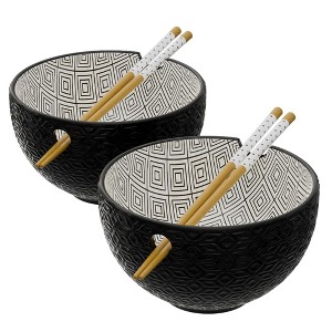 American Atelier Stoneware Ramen Bowl with Chopsticks, Set of 2, Udon Noodle Bowls, Soup Bowl for Kitchen, 6" D 21 Oz - 1 of 4