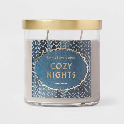 2-Wick Clear Glass Cozy Nights Lidded Jar Candle Gray 15.1oz - Opalhouse™