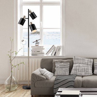 67" Fiona 3-Light Matte Black Track Tree Lamp with Matte Brass Accents - Novogratz x Globe: Metal Shade, ETL Listed, Push Button Switch