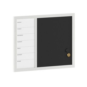 Martha Stewart Everette Magnetic Weekly Calendar Dry Erase Board and Chalk Board with Liquid Chalk Marker and Magnets, Woodgrain Frame - 1 of 4