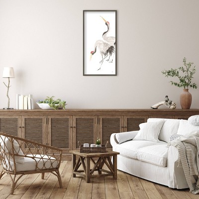Large Gray and Red Crane Watercolor Print with Hardwood Frame