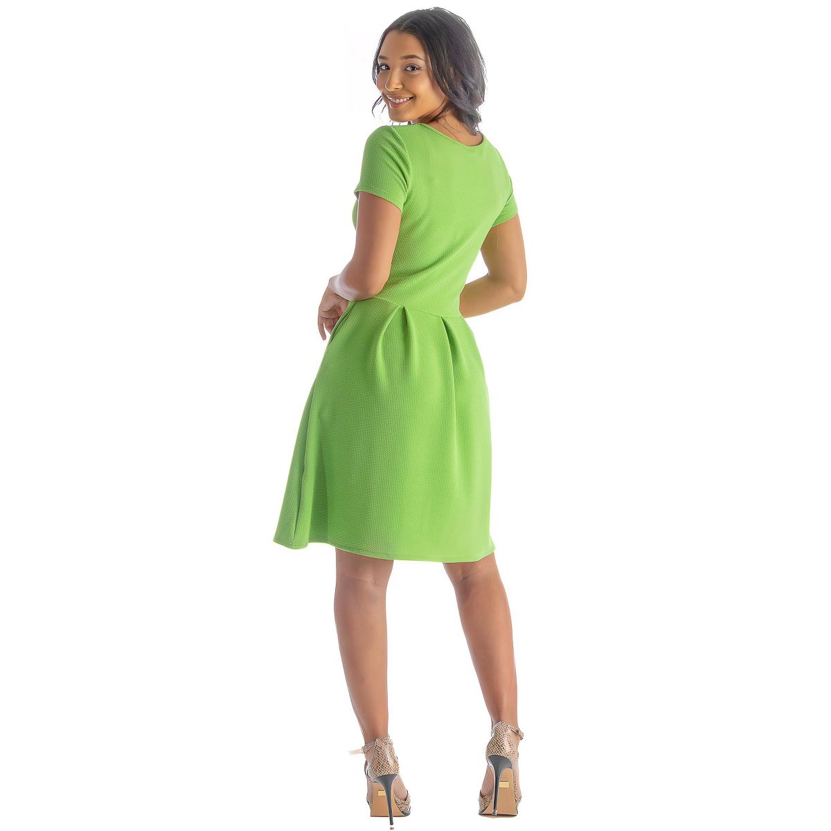 Womens Scoop Neck Short Sleeve Knee Length Pleated A-Line Pocket Dress - 24seven Comfort Apparel™ - thumbnail 8