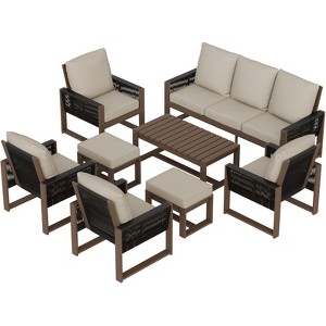 EAGLE PEAK Natural Cedar Wood Conversation Set, Outdoor Patio Furniture with 2 Ottomans and Coffee Table - 1 of 4
