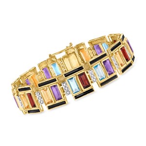 Ross-Simons 22.50 ct. t.w. Multi-Gemstone Art Deco-Inspired Bracelet With Black Enamel in 18kt Gold Over Sterling - 1 of 4