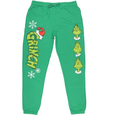 Seven Times Six Dr. Seuss The Grinch Joggers Men's Christmas Lights Santa Hat Sweatpants Green