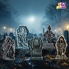 Joyfy 5pcs 17" Halloween Foam RIP Graveyard Tombstones Decorations, Headstones Graveyard Cemetery Gravestones Prop with 12 Stakes, Yard Lawn Garden - 2 of 4