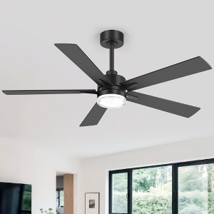 Airsurfer 52" Ceiling Fan with Light and Remote,3 Colors LED Light and Memory Function,6 Speeds Motor,5 ABS Plywood Blades,5"/10" Downrods,Matte Black - 1 of 4