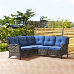Buenhomino 6-Seater Outdoor Sectional Sofa L Shaped Couch Patio Conversation Furniture Set, Wicker Patio Sectional Sofa for Deck Backyard Sunroom - 1 of 2