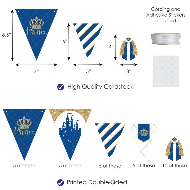 Big Dot of Happiness Royal Prince Charming - DIY Baby Shower or Birthday Party Pennant Garland Decoration - Triangle Banner - 30 Pieces, 3 of 9