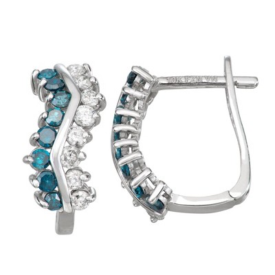 Designs By Gioelli 10K White Gold Genuine White And Blue Diamond Hoop Earrings