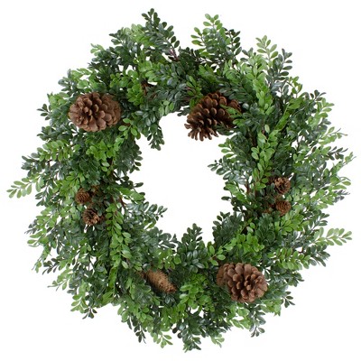 Northlight 27"Artificial Boxwood and Pine Cone Christmas Wreath-Unlit