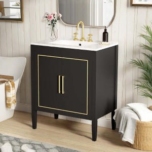 NicBex 29.9" Bathroom Vanity with Sink, Bathroom Cabinet Storage with 1 Spacious Cabinet and 1 Hidden Drawers for Bathroom, Black - 1 of 4