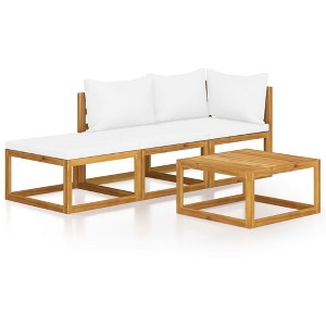 vidaXL Luxury Outdoor Lounge Set with Coffee Table, 4-Piece, Cream Cushioned, Robust Solid Acacia Wood - Modern Seating for Garden or Patio - 1 of 4