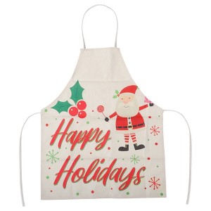 Unique Bargains Christmas Aprons Linen Red Green Beige White 21.65"x26.77" 1 Pcs - 1 of 4