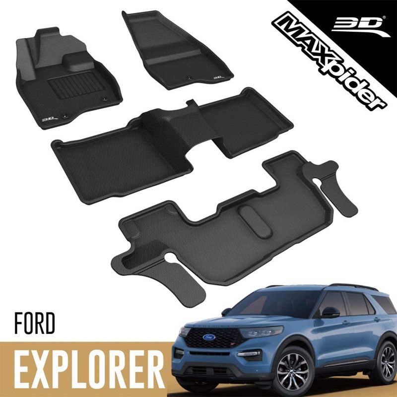 3D MAXpider Kagu Series Custom Fit All-Weather Floor Mat Liner Set for 2017-2019 Ford Explorer First, Second, & Third Rows Black, 2 of 7