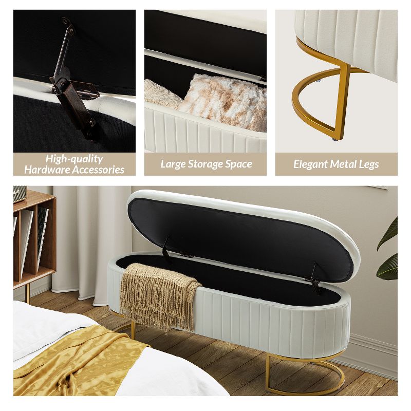 Nuria 49" Wide Modern Upholstered Flip Top Storage Bench with Golden Metal C-shaped Sled Legs for Living Room | ARTFUL LIVING DESIGN, 5 of 10