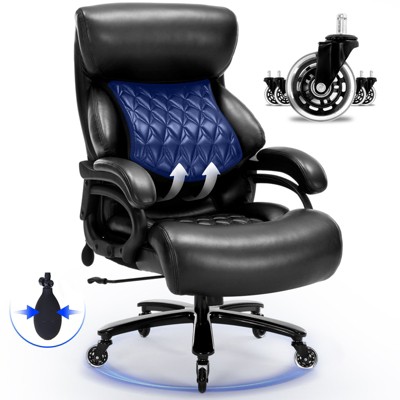 TiramisuBest 600LBS Black PU Leather Office Chair: Adjustable Lumbar, Big & Tall, Premium Cushion, 360¡ã Casters