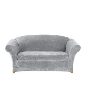 Stretch Plush 2pc Loveseat Slipcover Gray - Sure Fit