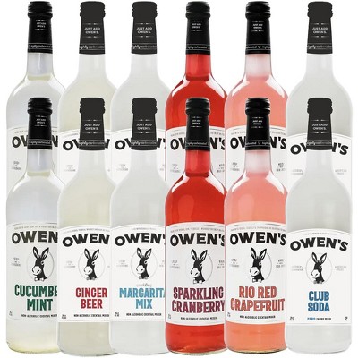 Owen’s Craft Mixers Cucumber Mint, Ginger Beer, Margarita Mix, Sparkling Cranberry, Rio Red Grapefruit & Club Soda 750ml | Handcrafted in the USA with Premium Ingredients | Vegan & Gluten-Free Soda Mocktail and Cocktail Mixer