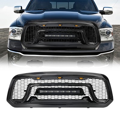AMERICAN MODIFIED Grille Heavy Duty Front Grille Cover with Amber LED Lights Compatible with 2013-2018 Dodge Ram 1500 Truck