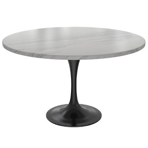 LeisureMod Verve Modern 48" Round Dining Table with Sintered Stone Tabletop in Black Stainless Steel Pedestal Base - 1 of 4