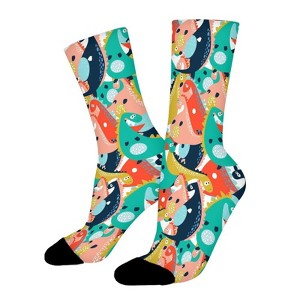 Cute Colored Dinosaurs Women Printed Crew Socks Funny Funky Socks Soft Polyester Novelty Gifts for Artists Men - 1 of 1