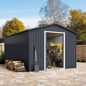 10X10 FT Outdoor Storage Shed, Galvanized Steel Storage Shed, Steel Sliding Doors, Weather Resistant, Garden Tool Shed with Lockable Door - 1 of 4