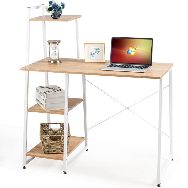 Costway Computer Desk with Shelves  Workstation with Bookshelf Natural, 4 of 13