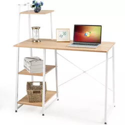 Costway Computer Desk with Shelves Study Writing Desk Workstation with Bookshelf Natural
