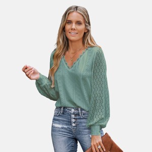 Women's Cutout Scalloped Lace V-Neck Shirt Top - Cupshe - 1 of 4