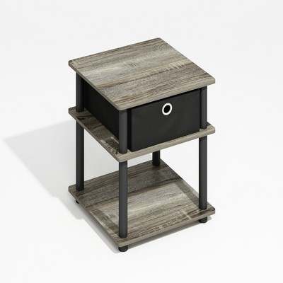 Furinno Turn-N-Tube 3-Tier End Table with Storage Bin, Grey Oak/Black/Black