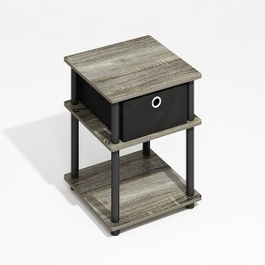 Furinno Turn-N-Tube 3-Tier End Table with Storage Bin, Grey Oak/Black/Black - 1 of 1