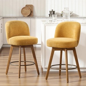 Bekrvio 26" Swivel Counter Height Bar Stools Set of 1/2/3/4,Fabric Upholstered Bar Chairs with Walnut Wood Legs, Counter-Height Kitchen Island Stools - 1 of 4