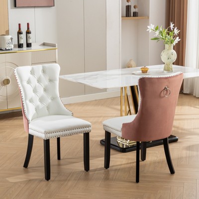 A&A Furniture, Nikki Collection Modern, High-end Tufted Solid Wood Contemporary PU and Velvet Upholstered Dining Chair 2-Pcs Set