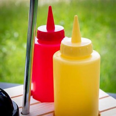 Mini Picnic Table Condiment Set with Umbrella, Pinewood and Plastic