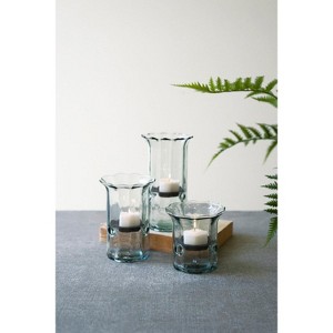 Handblown Recycled Glass Ribbed Votive Holders – 7" Tall Set of 3 by Kalalou - 1 of 3