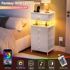 WOWLIVE Night Stand with Charging Station and LED Light, 5 Fabric Drawers White Bedside Table, End Table for Bedroom - 3 of 4