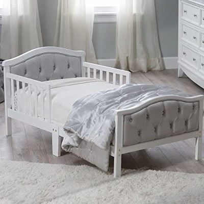 Orbelle Luxurious Solid Wood Toddler Bed with Padded and Upholstered Head and Footboard Upholstery and Decorative Crystal Tufting - 417